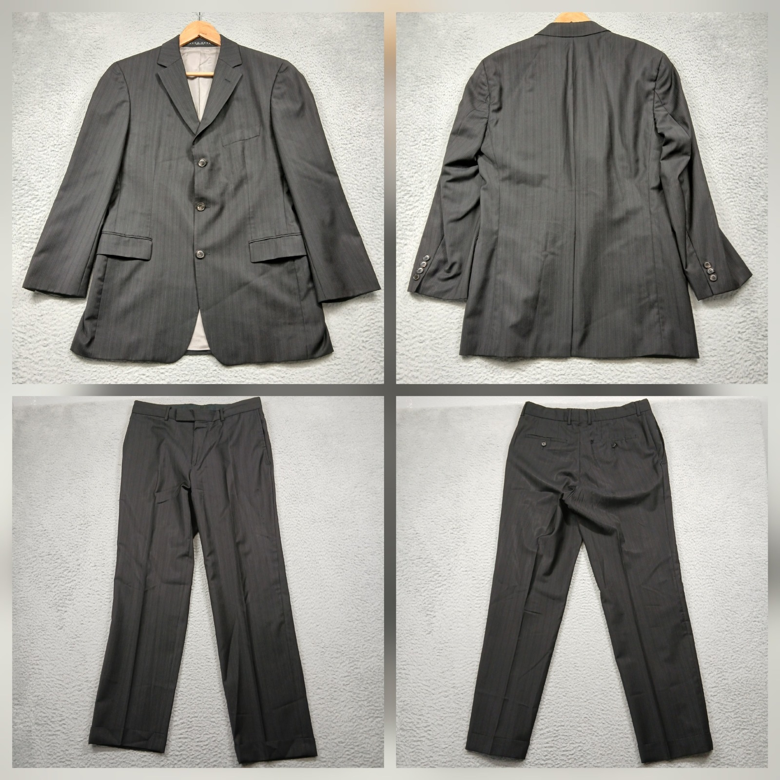 Hugo Boss Suit Men's 42/38 Charcoal Pinstripe Wool Mohair Usa Flaws Read